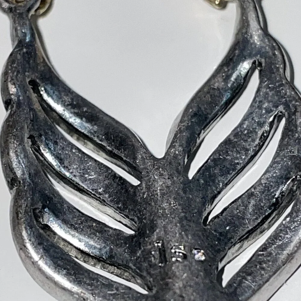 Feather Earrings Silver & Gold Tone Crystal Long Drop Statement Signed ls A246‎